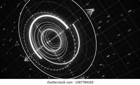 Black And White Working Radar, Object Detection System That Uses Radio Waves To Determine The Range, Angle, Or Velocity Of Objects. Animation. Technology Concept.