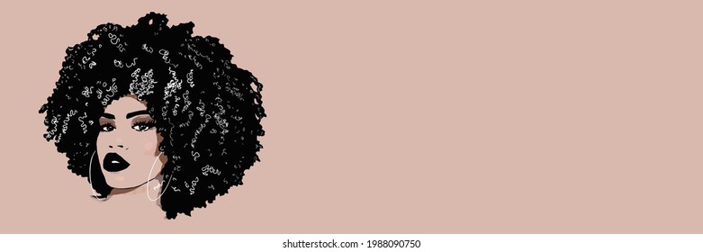 Black woman with big afro hair on banner horizontal