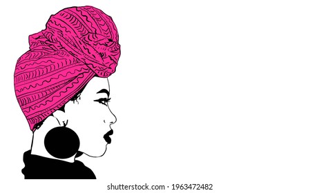 Black Woman With Head Wrap In Hair 