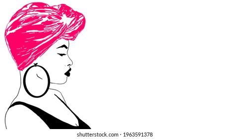 Black Woman With Head Wrap In Hair 