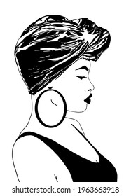 Black Woman With Head Wrap In Hair 