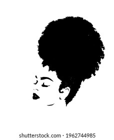 Black woman icon with afro hair puff. Illustration for logo
