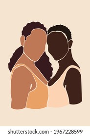 Black woman portrait  Lesbian couple the beige background  Friendship 