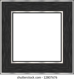 A Black Wood Picture Frame With Brushed Nickel Accents.  Contains Clipping Path For The White Area In The Center.