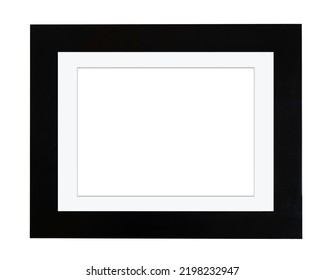 Black Wood Picture Frame With Mat Board Cutout Isolated On White Background Copy Space