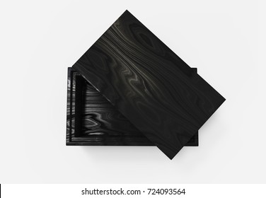 Black Wooden Box, Isolated On White. Top View 3D Render