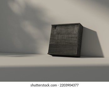 Black Wooden Box Mockup Standing Near White Wall. 3d Rendering