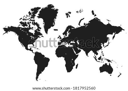 Black world map background. Worldmap stencil on white backdrop