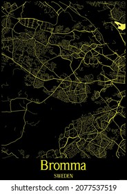 Black And Yellow City Map Of Bromma Sweden