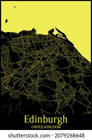 Black And Yellow City Map Of Edinburgh United Kingdom