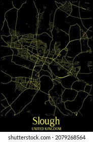 Black And Yellow City Map Of Slough United Kingdom