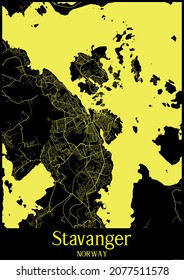 Black And Yellow City Map Of Stavanger Norway