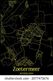 Black and Yellow city map of Zoetermeer Netherlands