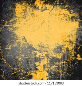 Black And Yellow Grunge Frame, Scratched Background