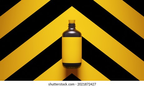 Black Yellow Vintage Medicine Bottle Poison Black An Yellow Safety Warning Chevron Hazard Pattern Background 3d Illustration Render