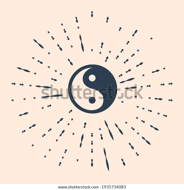 Black Yin Yang\
symbol of harmony and balance icon isolated on beige background.\
Abstract circle random\
dots