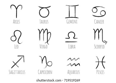 Black Zodiac Symbols Set Collection Hand Stock Illustration 719519269 ...