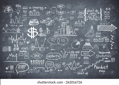 Blackboard chalkboard texture infographics collection hand drawn doodle sketch business ecomomic finance elements.