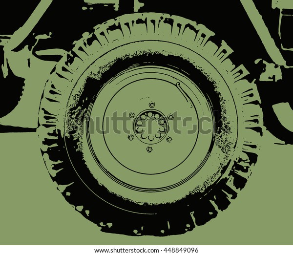 Black-green illustration of the military armored\
car wheel
