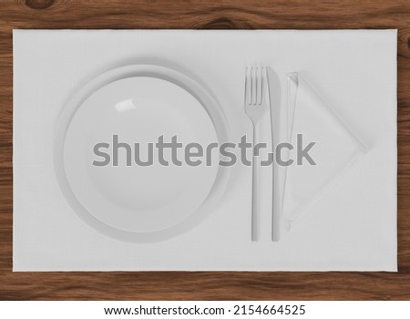 Blanc Placemat with Table Setting Mockup. Isolated Table Setting on Wooden Table. 3d Rendering