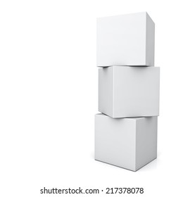 Blank 3d concept boxes standing isolated on white background with reflection