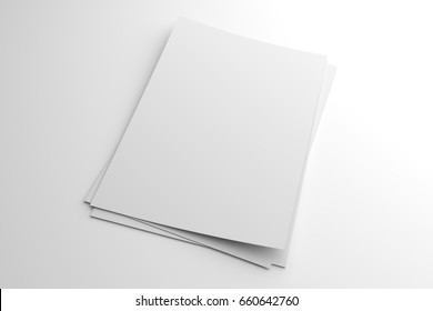 Blank 3D Illustration Stack Of Flyer Or Leaflet On White