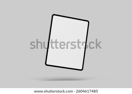 Blank 3D realistic tablet PC mockup frame with angle blank screen isolated on grey background