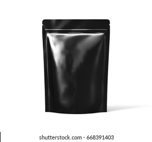 Blank 3d Rendering Black Rough Zipper Pouch For Design Element Use, Isolated White Background Side View