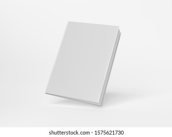 Blank A4 book hardcover mockup floating on white background 3D rendering