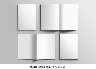 Blank A4 photorealistic brochure mockup on light grey background, 3d Illustration.