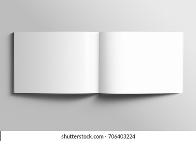 Blank A4 photorealistic landscape brochure mockup on light grey background, 3D illustration.