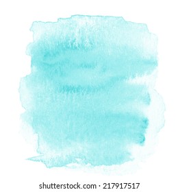Blank Abstract light blue watercolor background isolated on white. Watercolor spot over textured paper background. 