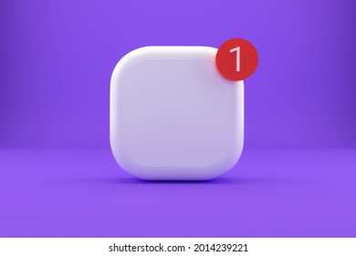 Blank App Icon With One Notification Sign On Purple Background. Mockup Template. 3d Rendering.