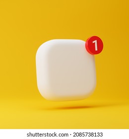 Blank App Icon With One Notification Sign Isolated Over Yellow Background. Mockup Template. 3d Rendering.