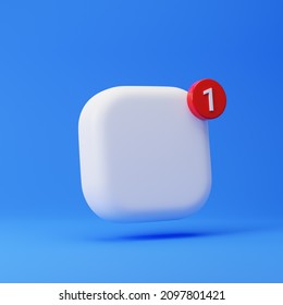 Blank App Icon With One Notification Sign Isolated Over Blue Background. Mockup Template. 3d Rendering.