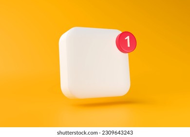 Blank application or app icon with one notification sign on yellow background. Technology mockup template. 3d rendering.