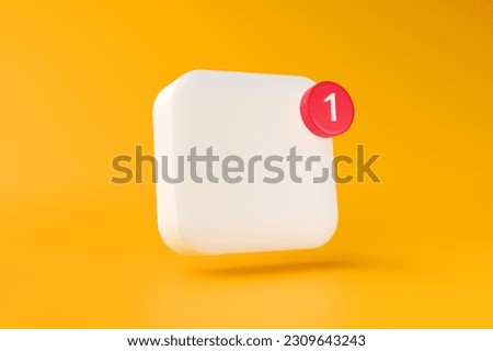 Blank application or app icon with one notification sign on yellow background. Technology mockup template. 3d rendering.
