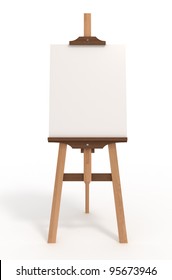 Blank Art Board, Wooden Easel, Front View, Isolated On White, With Clipping Path, 3d Illustration