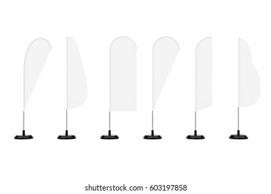 Blank Banner Feather Flag Stands On A White Background. 3d Rendering. 