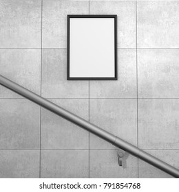 Blank Billboard Located In Subway Stairs For Advertising Mockup Concept.3d Illustration