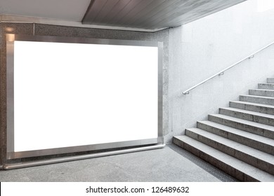 Blank Billboard Located In Underground Hall