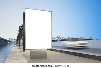 Blank Billboard On Highway Advertising On City 3d Rendering Mockup