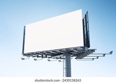 Blank billboard on a modern steel structure under a blue sky, perfect for advertising mockups. 3D Rendering