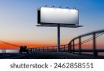 Blank billboard on the street highway. 3D Rendering of advertisement space. Template of a billboard	
