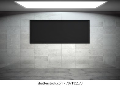 Blank billboard or poster in the hall. 3D illustration of advertising surface.