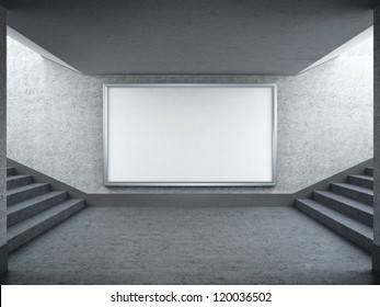 Blank Billboard And Staircase In Underground