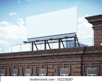 Blank Billboard Standing On Classic Brick Building. 3d Rendering