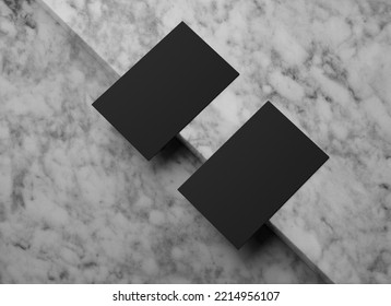 Blank Black Business Name Card Mockup On Marble Box Podium, 3D Rendering