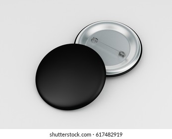 Blank Black Button Badge Mockup, Front And Back Side, 3d Rendering