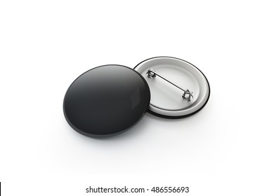 Blank Black Button Badge Stack Mockup, Isolated, Clipping Path, 3d Rendering. Empty Clear Pin Emblem Mock Up. Round Plastic Volunteer Label. Vote Sign Design Template. Campaigning Badges Display.